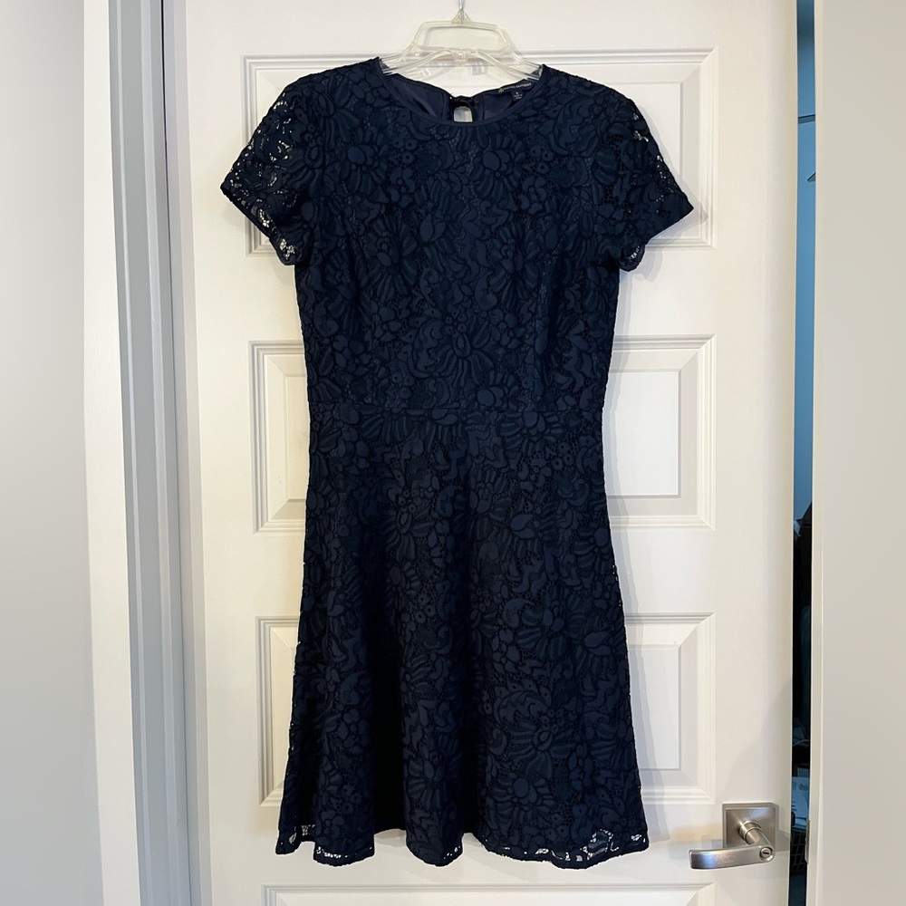 Brooks Brothers Navy Floral Lace Short Sleeve Dress